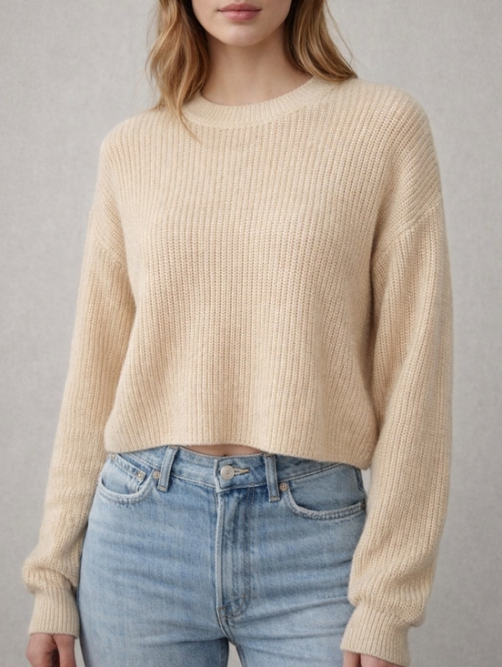 Madewell Sweaters - Madewell BP Womens Ribbed Crop Crewneck Sweater in Beige Cream Size Med Shaker